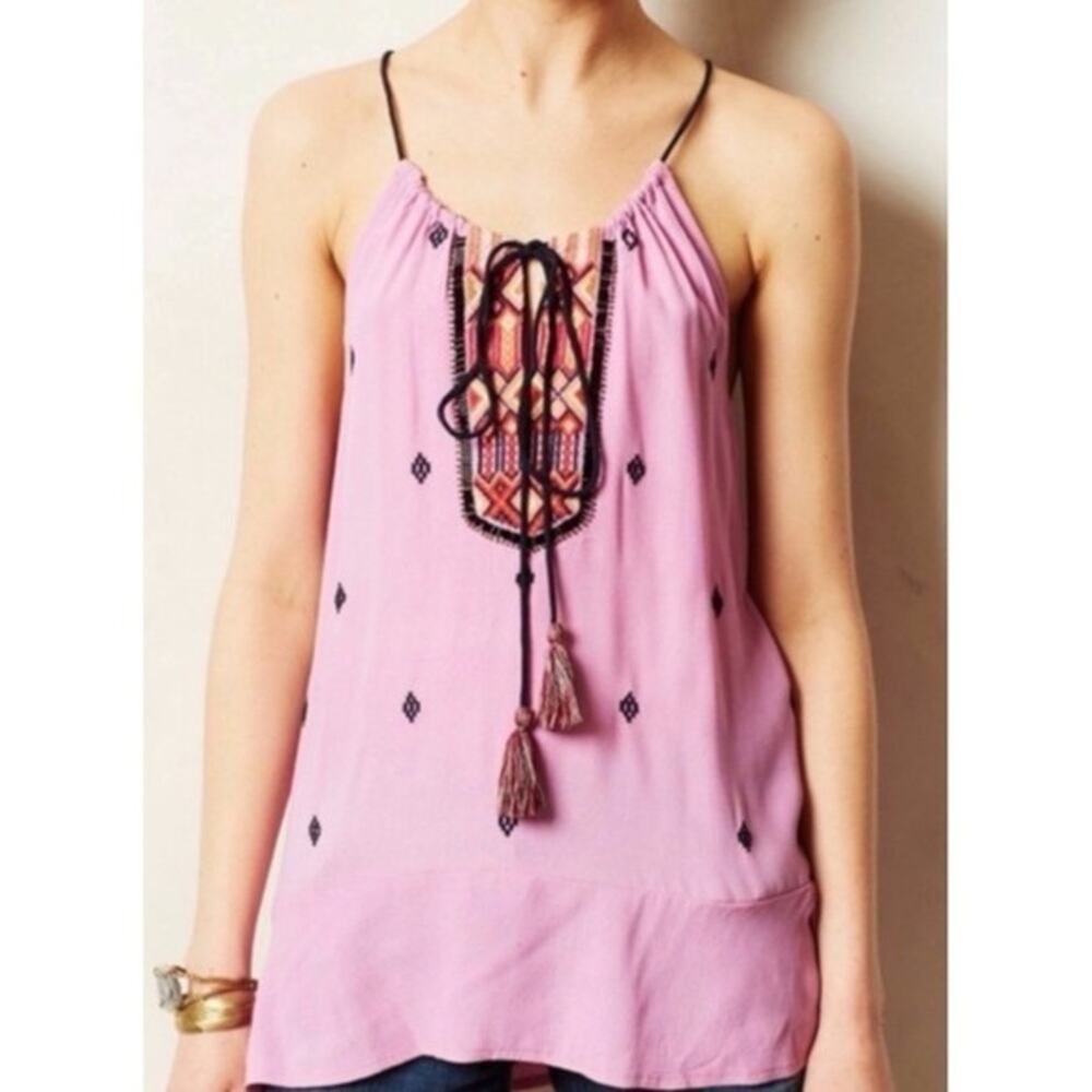 Anthropologie Vanessa Virginia Lilac Anayet Embroidered Tank Top